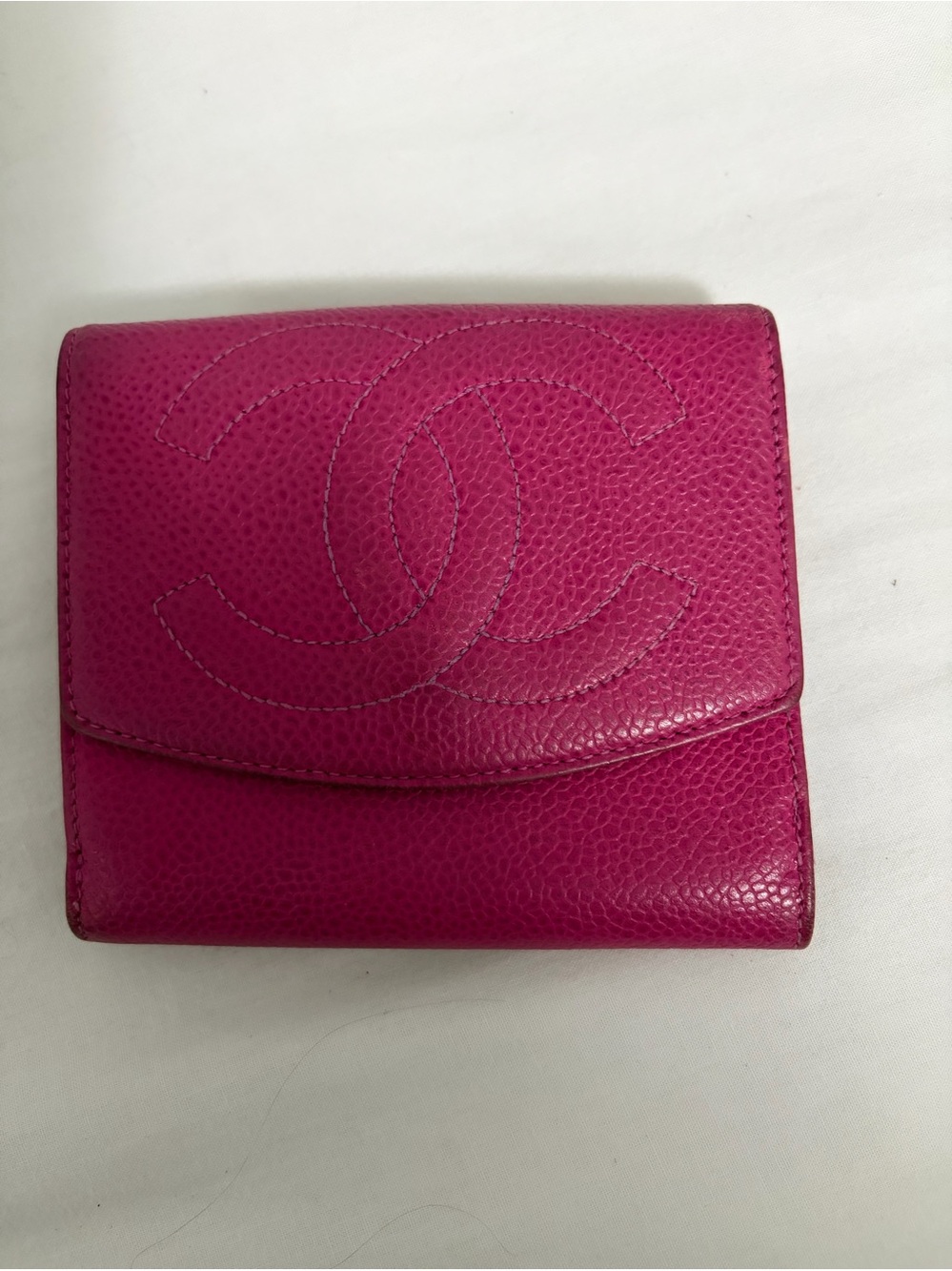 Authentic Chanel Raspberry Pink Caviar Compact Wallet + EntrupyAuthorization